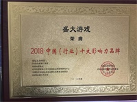 盛大游戏获评2018中国(行业)十大影响力品牌